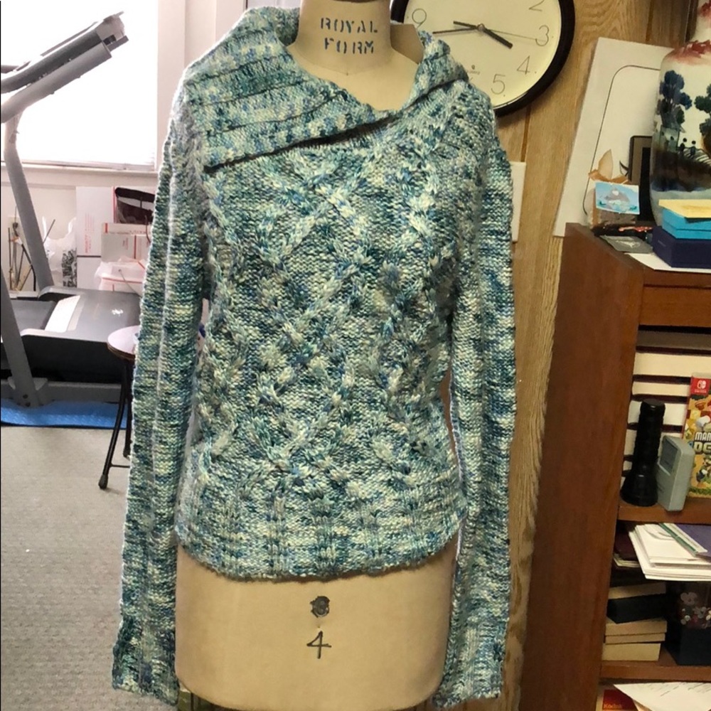 Guess blue tinsel asymmetrical neck sweater NWT